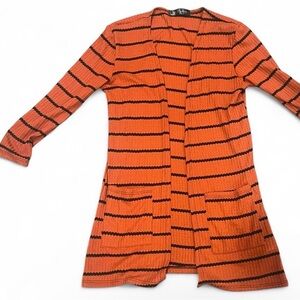B Flawless Striped Open-Front Orange Cardigan with Pockets Size S